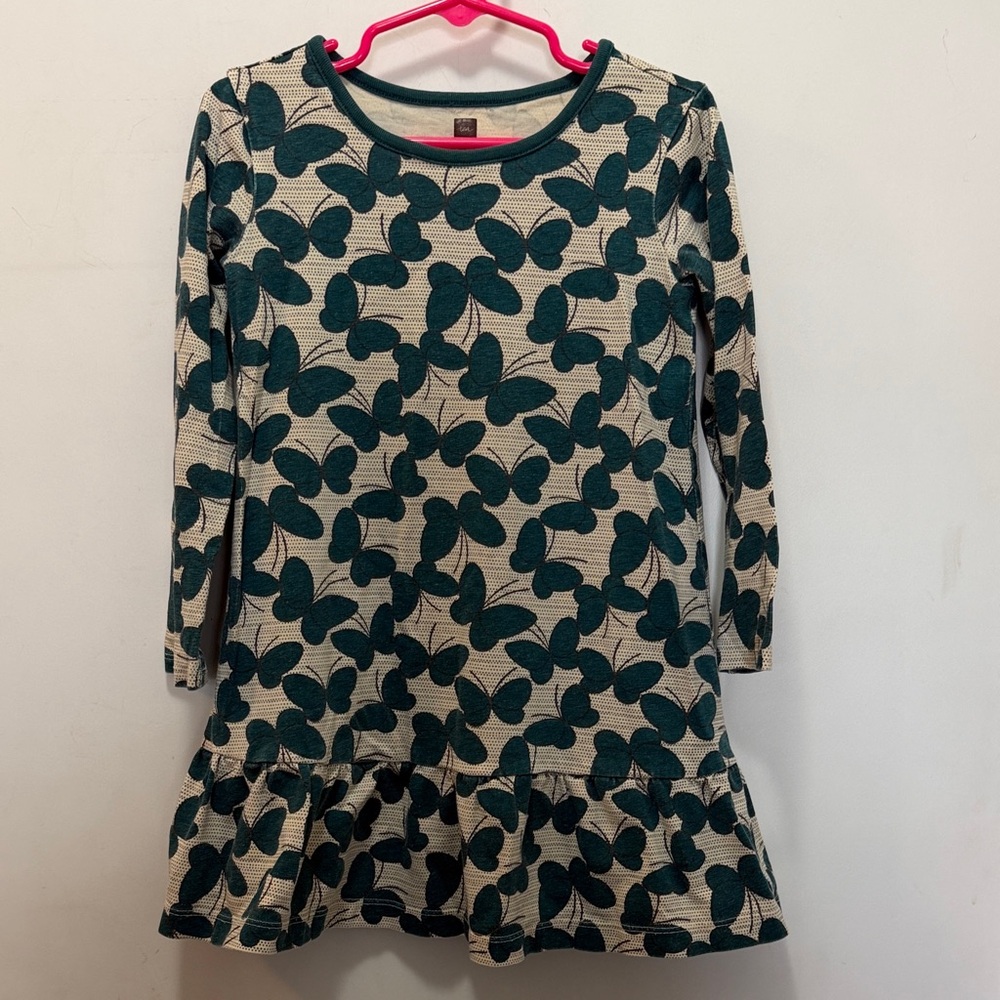 Tea Collection Blue Butterfly 🦋 Print Dress on Cream Size 5